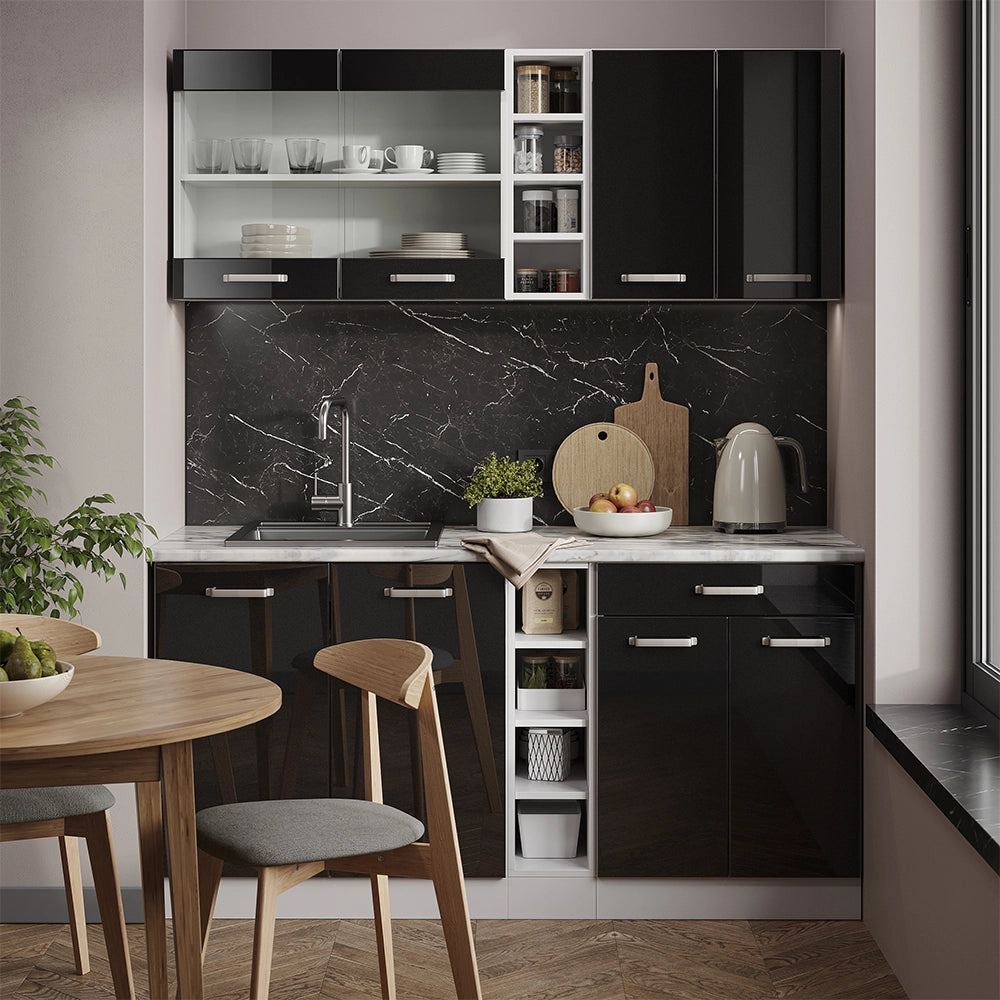 Vicco Cucina completa Nero lucido/bianco 160 cm , PL Rovere