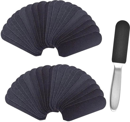 Set di cura dei piedi a doppia faccia - Elettrofile e schiuma per piedi - Set di pulizia e cura dei piedi - In acciaio inossidabile - 40 fogli di carta abrasiva di riserva - Creme e balsami per piedi - Elettrofile per piedi