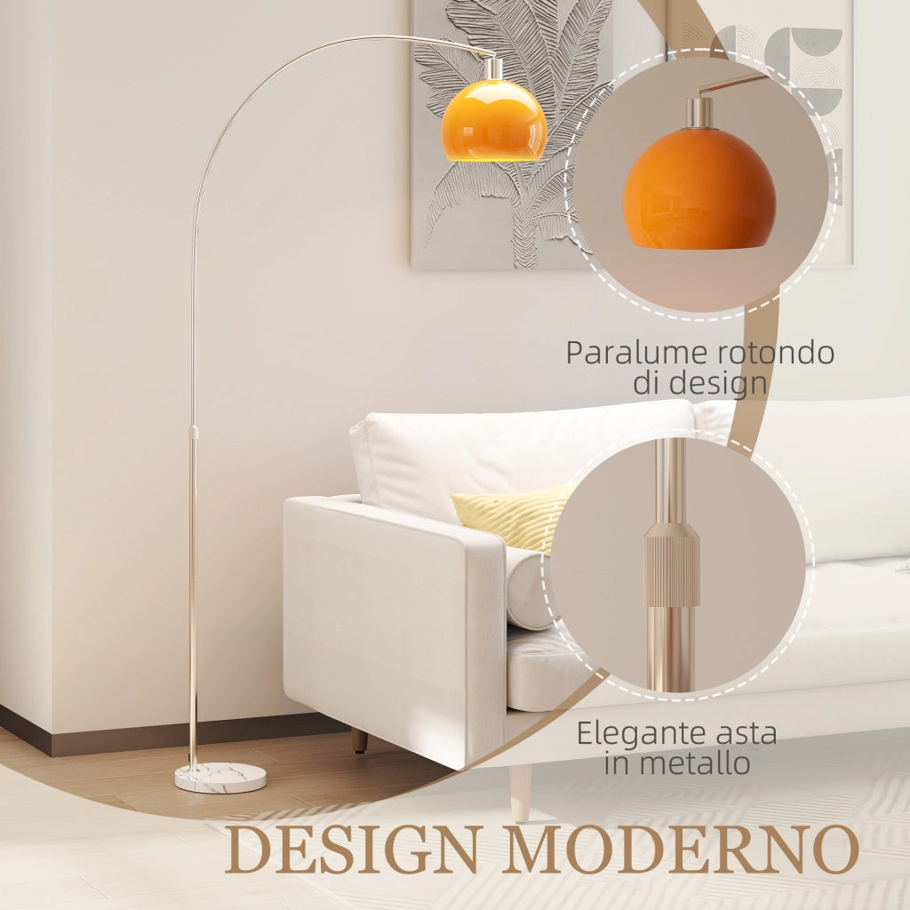 Lampada da Terra ad Arco 26x90x180 cm con Interruttore a Pedale e Base in Marmo Bianco e Arancione