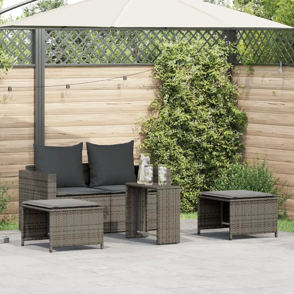 Set Divano da Giardino 5 pz con Cuscini Grigio in Polyrattan