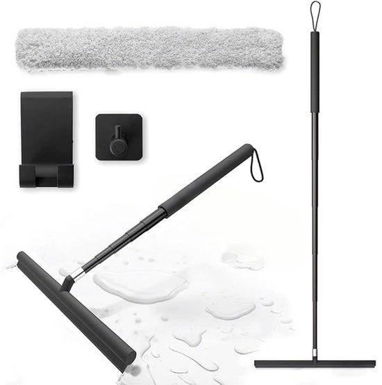Douchewisser lungo in acciaio, 20-120cm douchewisser nero, vassoio per doccia con asta telescopica, vassoio per vetro doccia, vassoio per pavimento doccia, per doccia, bagno, specchio, pulizia vetro.
