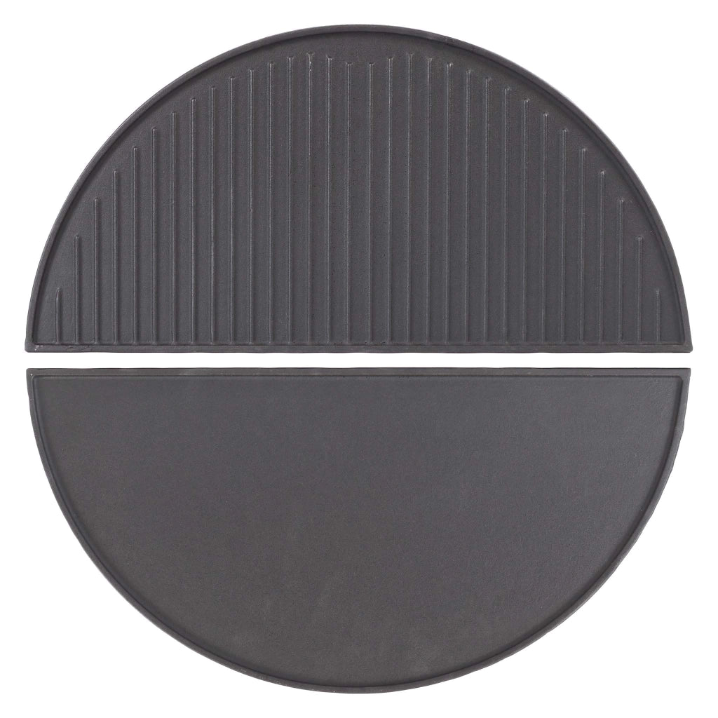 Set 2x Piastra in ghisa rigata, forma a mezza luna, 55 x 26,5 x 1,5 cm, griglia in ghisa per barbecue, bistecchiera, ideale per grigliare carne, pesce, verdure