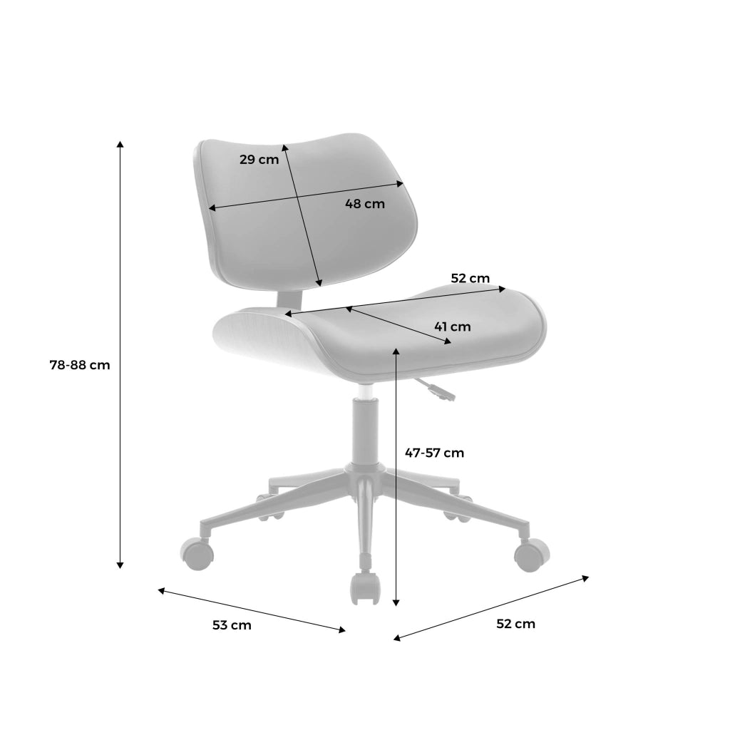 Sedia da ufficio con rotelle, effetto legno curvato e similpelle, nero