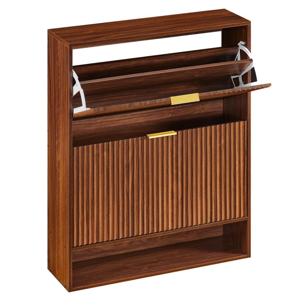 Scarpiera stretta 80 x 24 x 102 cm con frontale a scanalature, colore noce