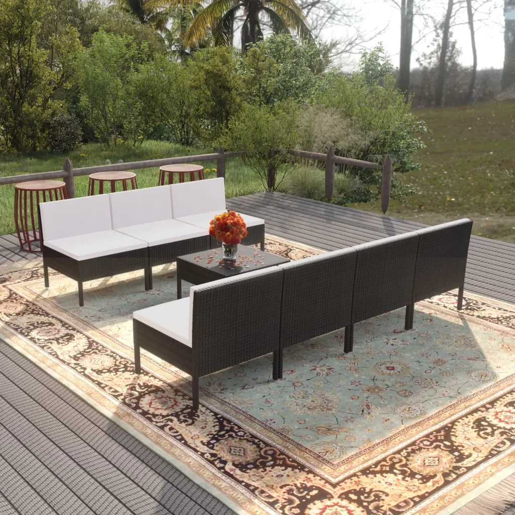 Set Divani da Giardino 8 pz con Cuscini in Polyrattan Nero 3094328