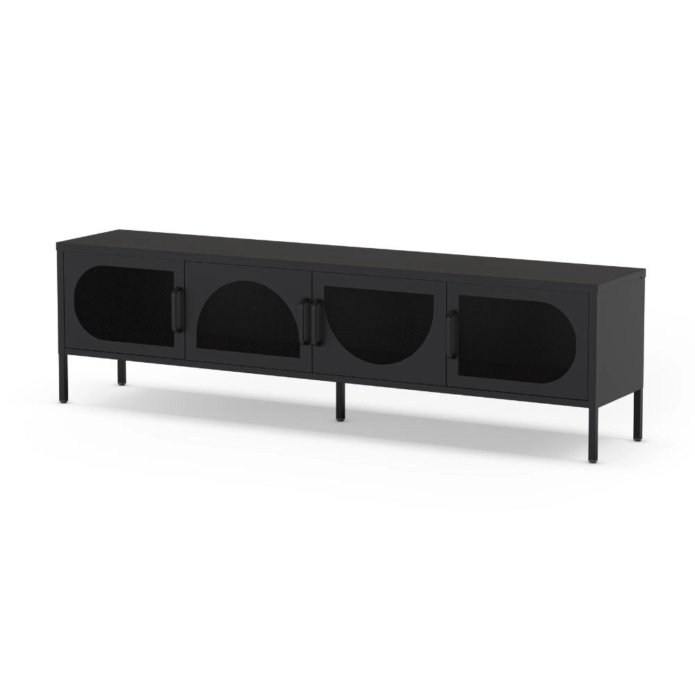 Porta TV in metallo Tayra con 4 ante reticolate nero 180x35x50H – Stile moderno e anima industrial