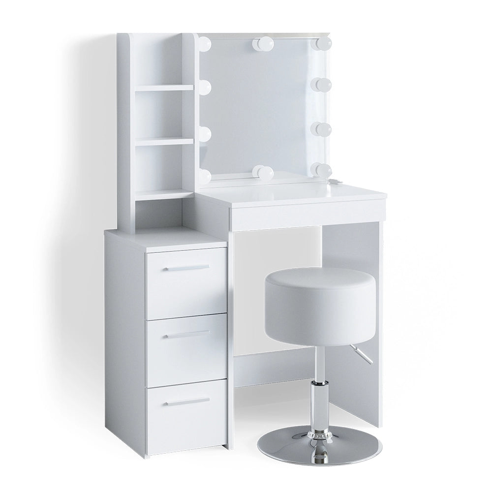 Vicco Tavolo da toeletta Bianco 80 cm con illuminazione LED e sgabello
