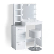 Vicco Tavolo da toeletta Bianco 80 cm con illuminazione LED e sgabello