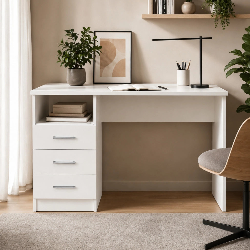 Scrivania Moderna Salvaspazio Con Cassetti Laterali Mobile Desk Per Studio Ufficio PC Cameretta E Soggiorno 120 X 72 X 48 Cm Bianco