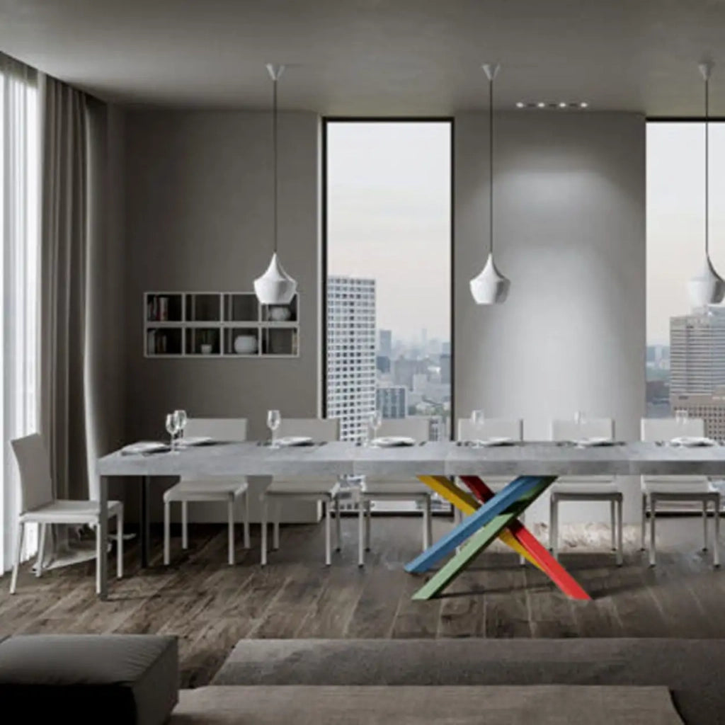 Tavolo allungabile 130/390x90 cm Volantis Premium colore cemento gambe multicolore 4/B