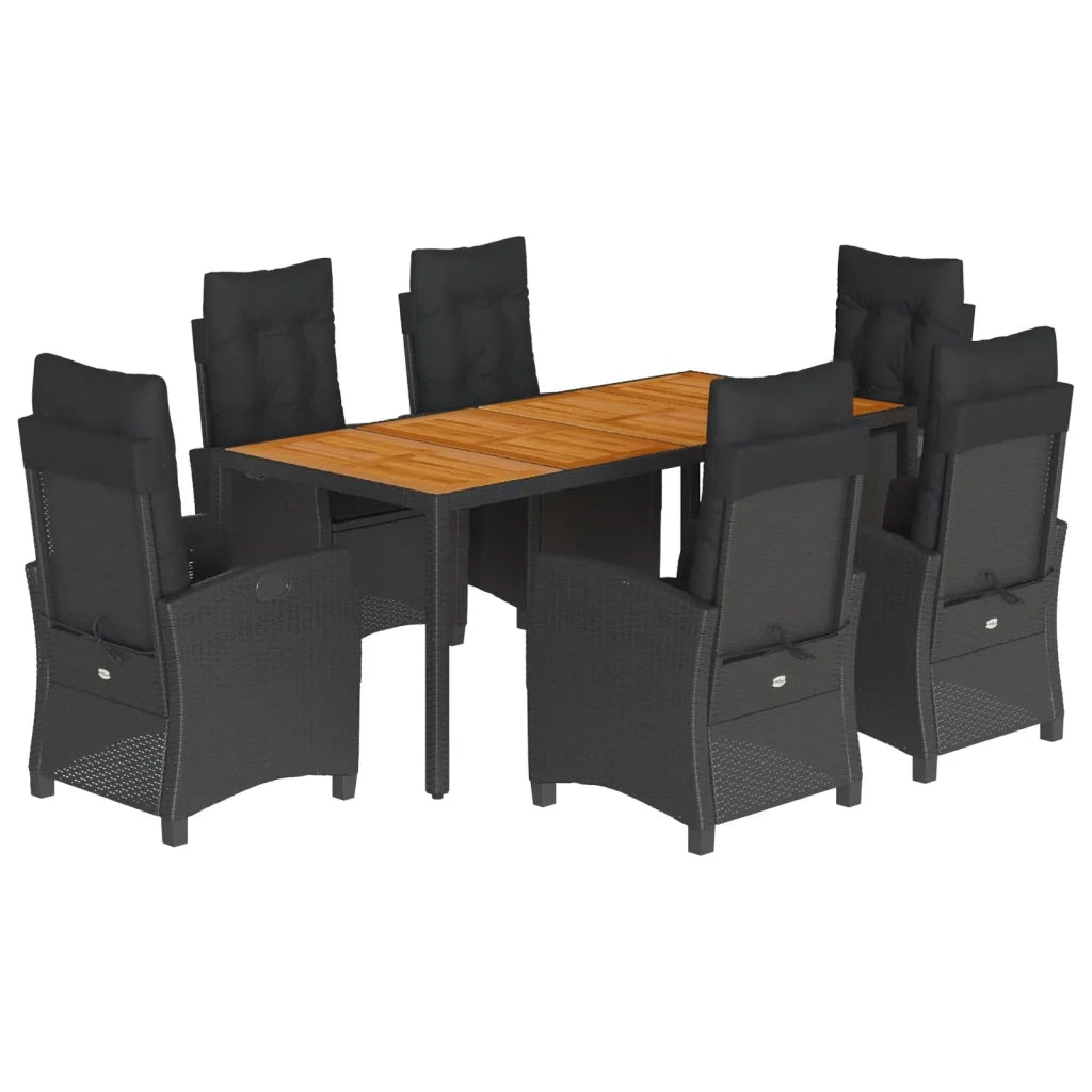 Set da Pranzo da Giardino 7 pz Nero con Cuscini in Polyrattan 3212668