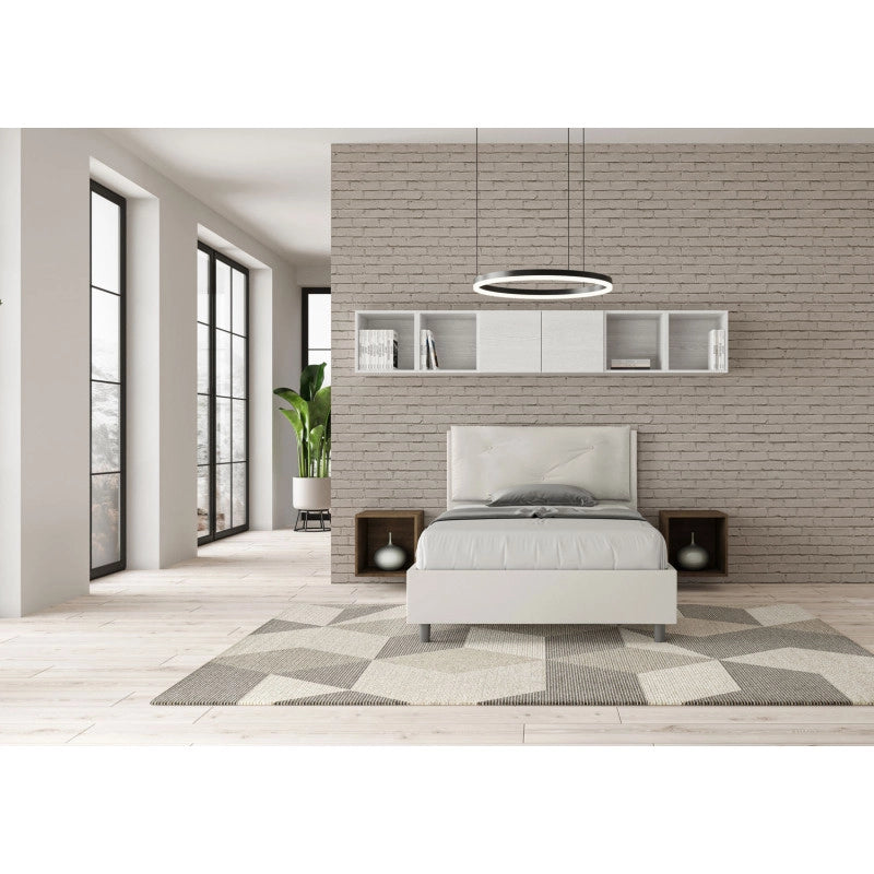 Letto imbottito Piazza e mezzo 120x190 cm Large - Bianco,Similpelle,Contenitore