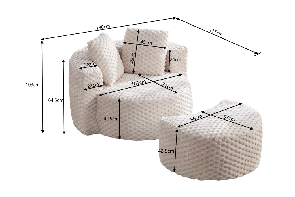 Poltrona Sacco con Poggiapiedi ¨C MINIMAL ¨C Ecopelliccia, 130x115x103 cm