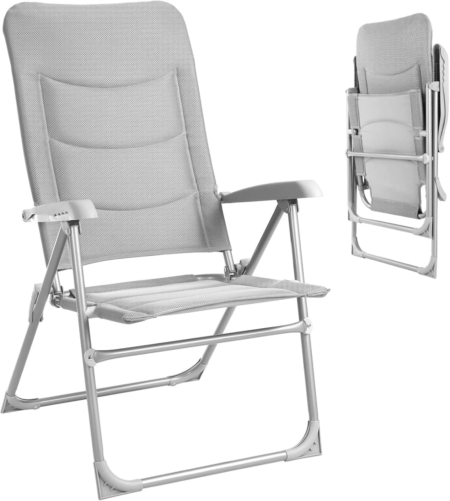 Sedie da giardino con schienale alto imbottite, Sedia da balcone in alluminio regolabile in 6 posizioni, Sedia pieghevole fino a 150 kg, Sedia da pranzo per terrazza Esterno Camping