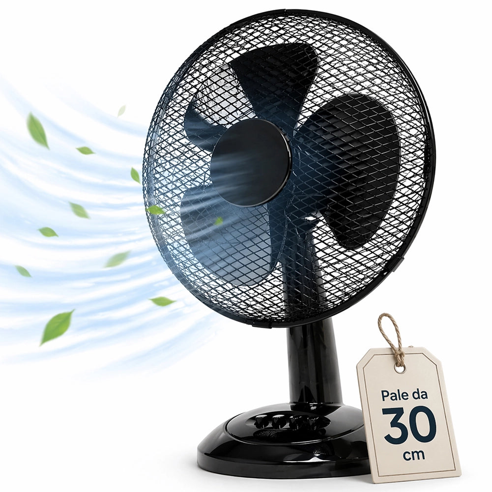 Ventilatore da Tavolo Diametro 30cm Potenza 35W Nero con 3 Velocità Silenzioso
