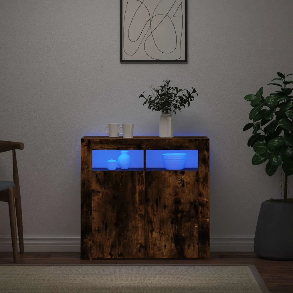 Credenza con Luci LED Rovere Fumo 80x35x75 cm 815729