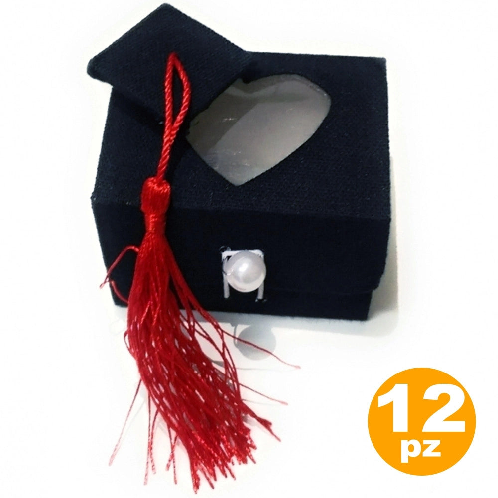 Trade Shop - Set 12 Bomboniera Cappello Tesi Cuore Scatolina 7x5.5x5.5cm Portaconfetti Laurea -