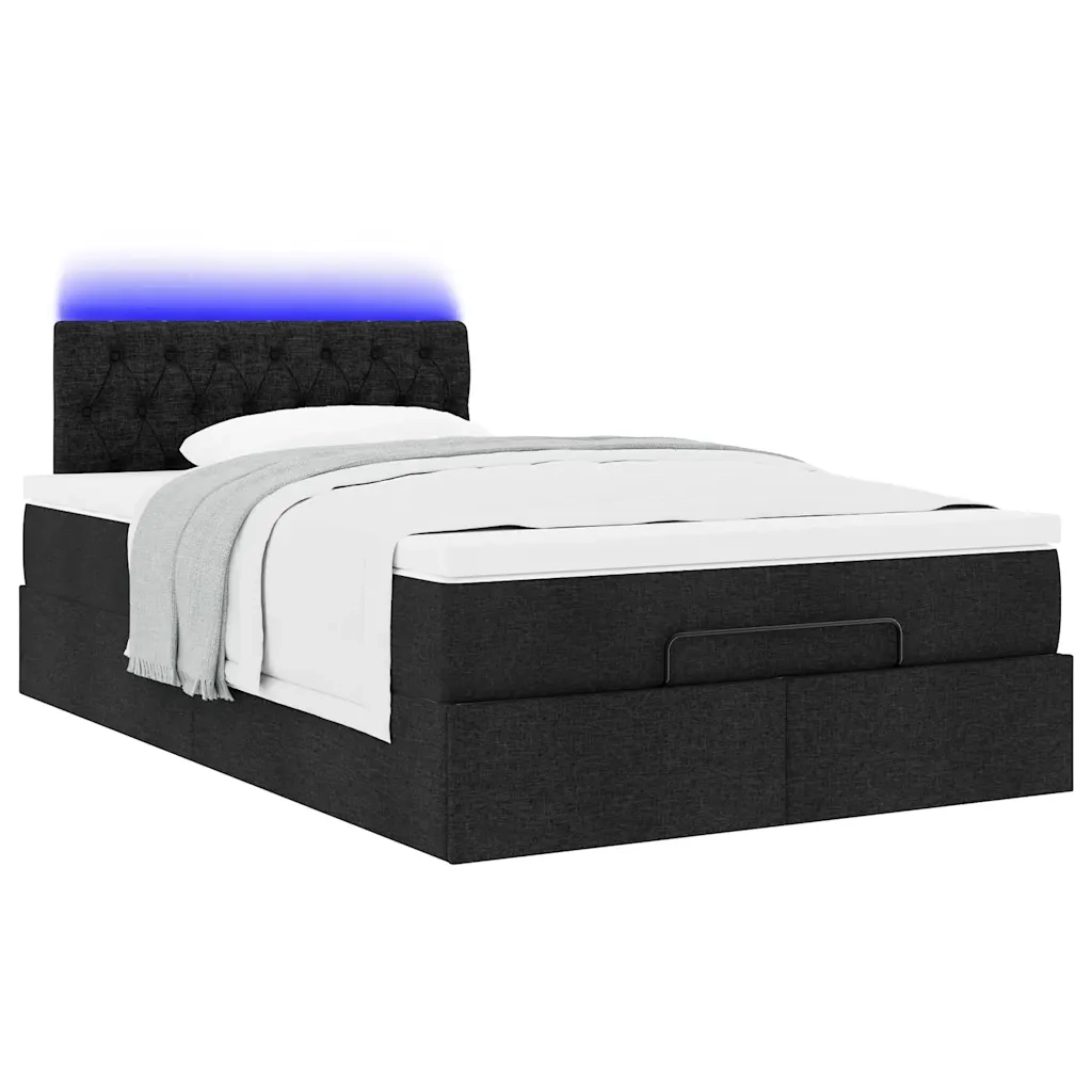 Pouf Letto con Materasso Nero 120x200 cm in Tessuto