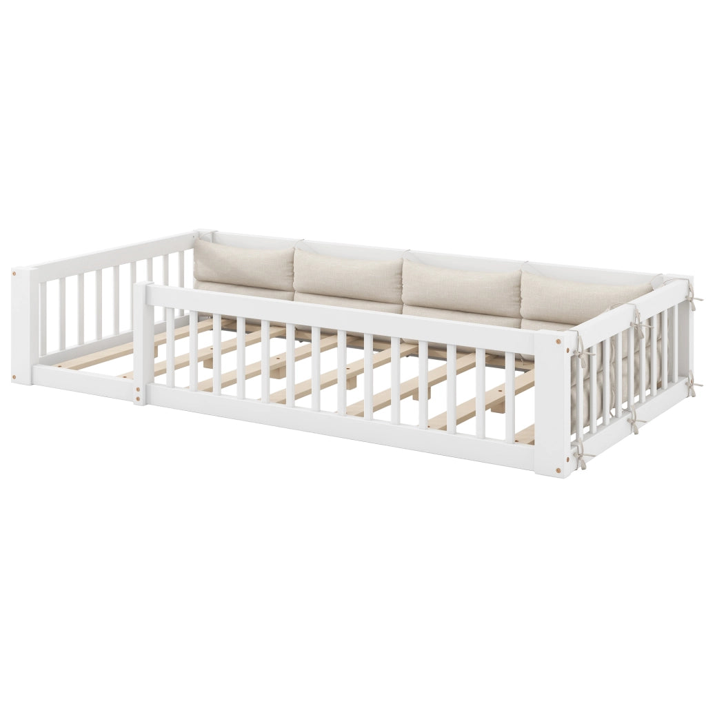 Letto singolo 90x200 - Xylo - Bianco con sponde e cuscino