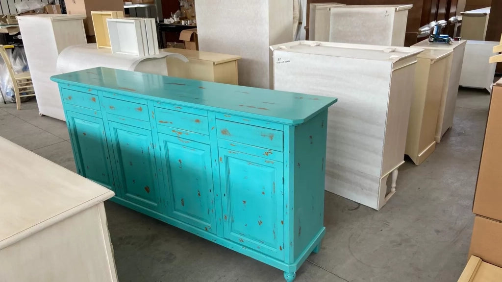 Madia credenza 4 porte in legno shabby chic azzurro consumato 196x43x96 - Mobili 2G