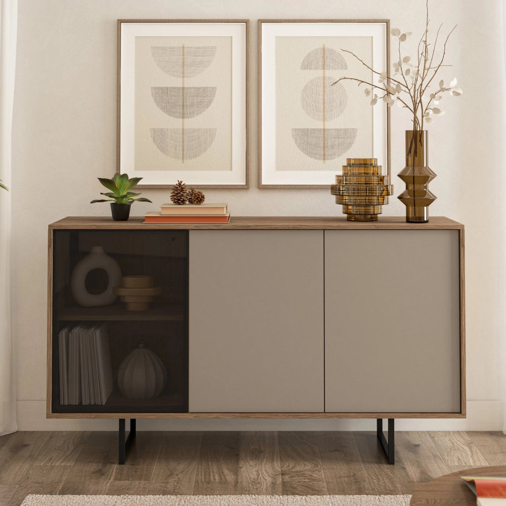 Madia Capena, Credenza 3 Ripiani, 184x40x87h cm Beige