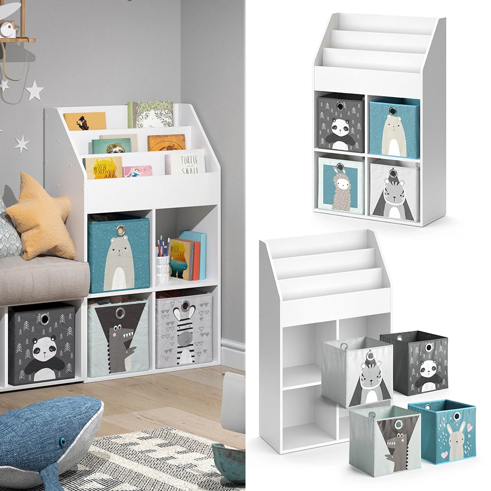 Vicco Libreria bambini Bianco 31.2 x 114.2 cm con 4 scatole pieghevoli