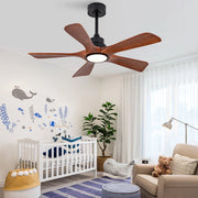 Ventilatore da soffitto 42 pollici con luce LED; 5 pale in legno; telecomando; noce e nero