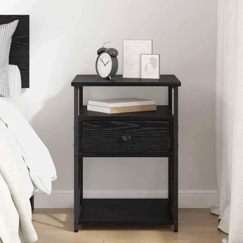 Comodino | Armadio da Notte | Mobiletto da notte Rovere Nero 40 x 42 x 55 cm Legno multistrato
