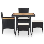 Set da Pranzo da Giardino 5 pz Nero in Polyrattan e Acacia 46169