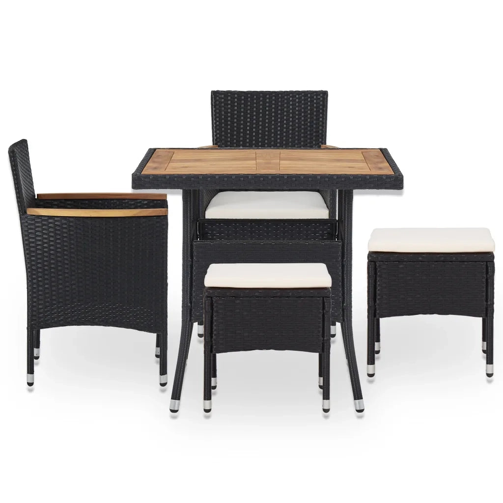 Set da Pranzo da Giardino 5 pz Nero in Polyrattan e Acacia 46169