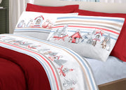 Completo Lenzuola Letto Pensieri Delicati 100% Cotone Disegno Gufi - Singolo - Rosso