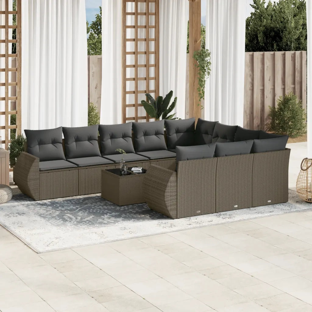 Set Divani da Giardino 11 pz con Cuscini in Polyrattan Grigio
