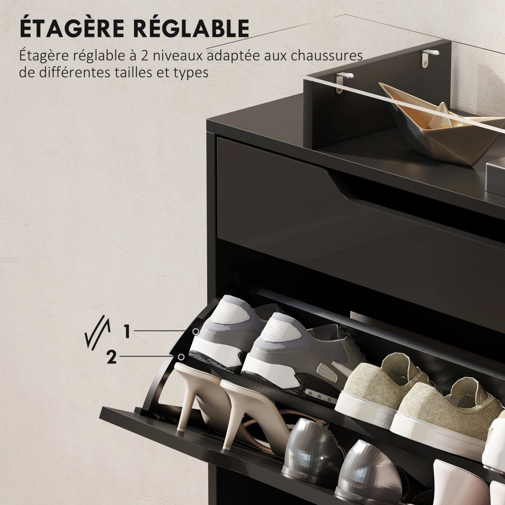 Armadio Scarpe con Cassetti e Ripiano ¨C zephmum ¨C Nero 89x23x96