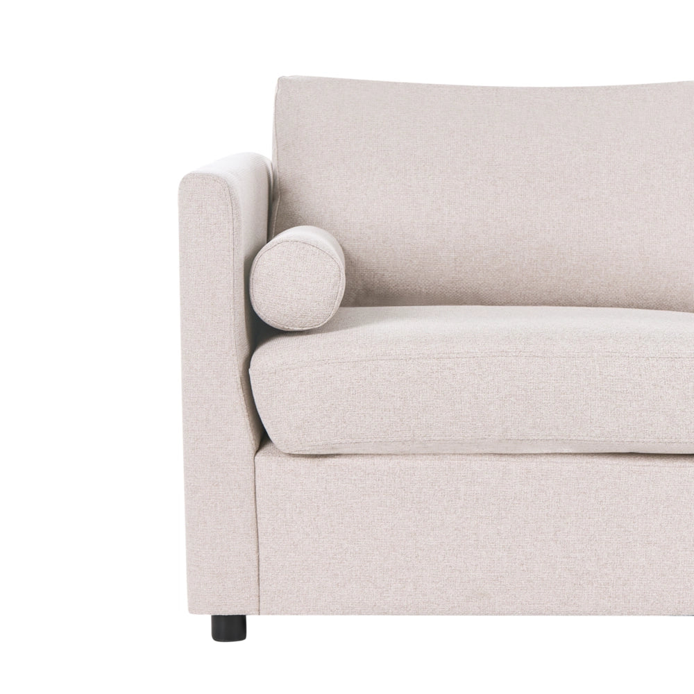 Divano letto a 2 posti in tessuto beige con struttura pieghevole e materasso