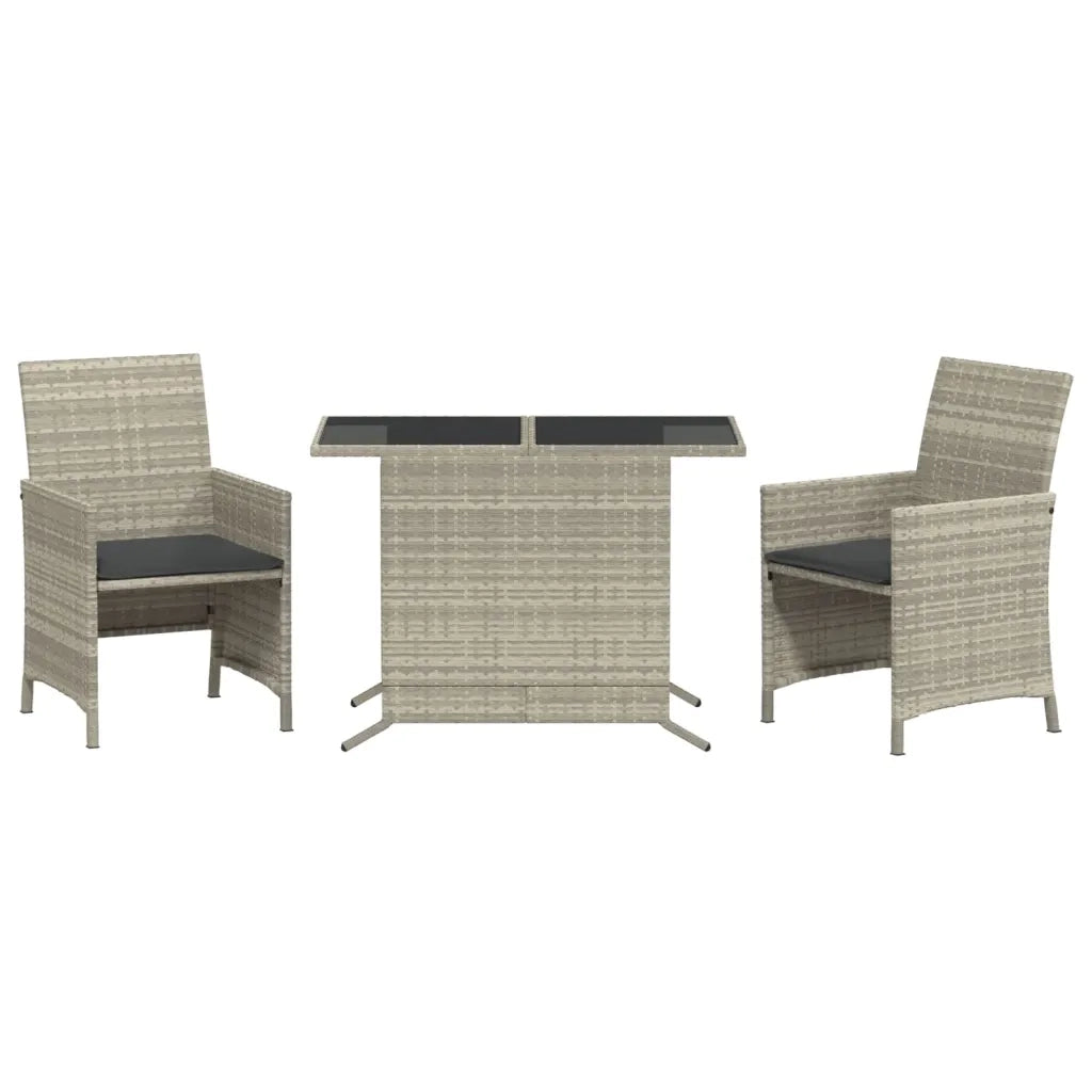 Set da BistrÃ² 3 pz con Cuscini Grigio Chiaro in Polyrattan