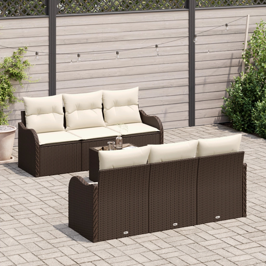 Set Divano da Giardino da 7 Pezzi con Cuscini in Rattan Polare Marrone