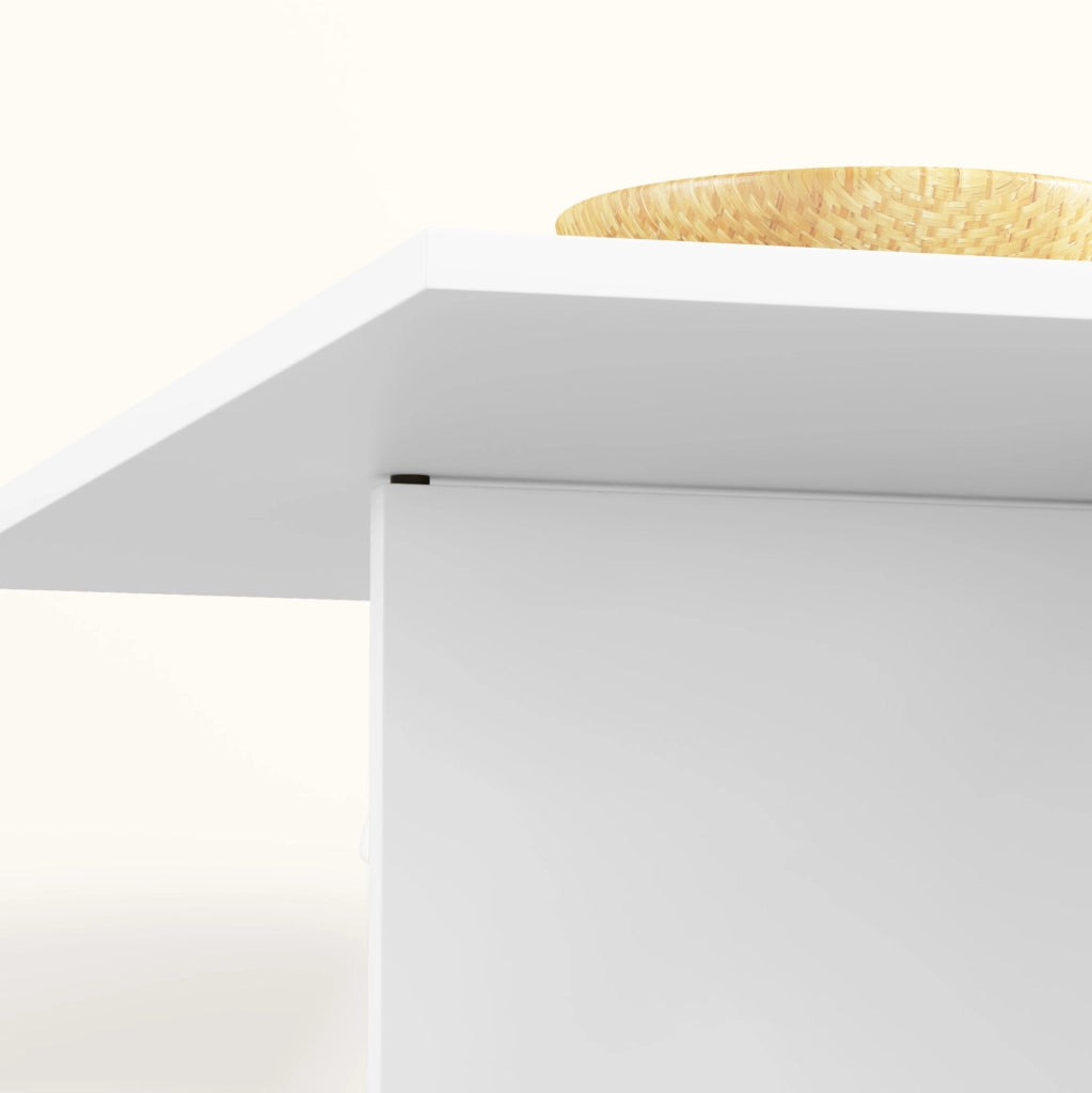 Tavolo da pranzo pieghevole 114.5x70x75 cm con due piani ribaltabili; in truciolare; bianco