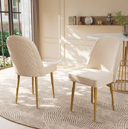 Sedia da pranzo 45.5x62x87.5 cm con piedini antiscivolo; in velluto; MDF e metallo beige