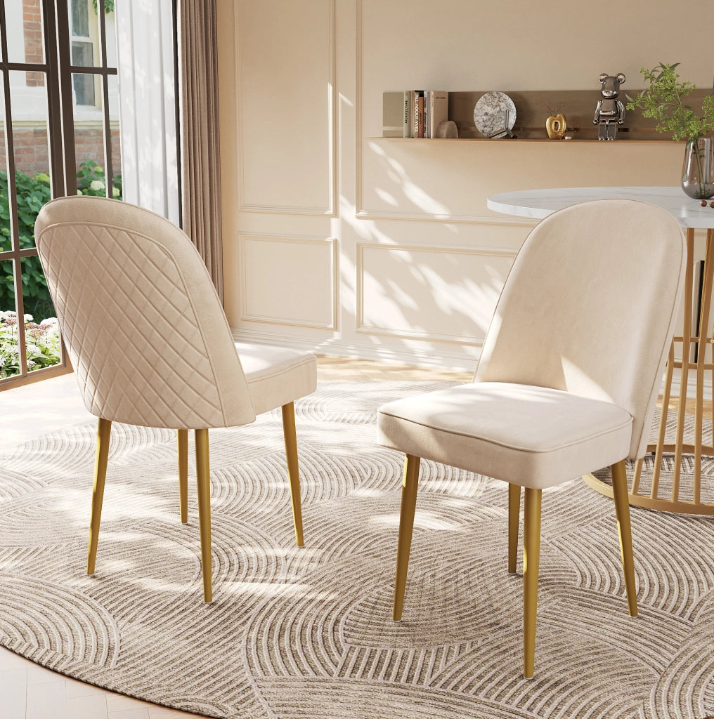 Sedia da pranzo 45.5x62x87.5 cm con piedini antiscivolo; in velluto; MDF e metallo beige