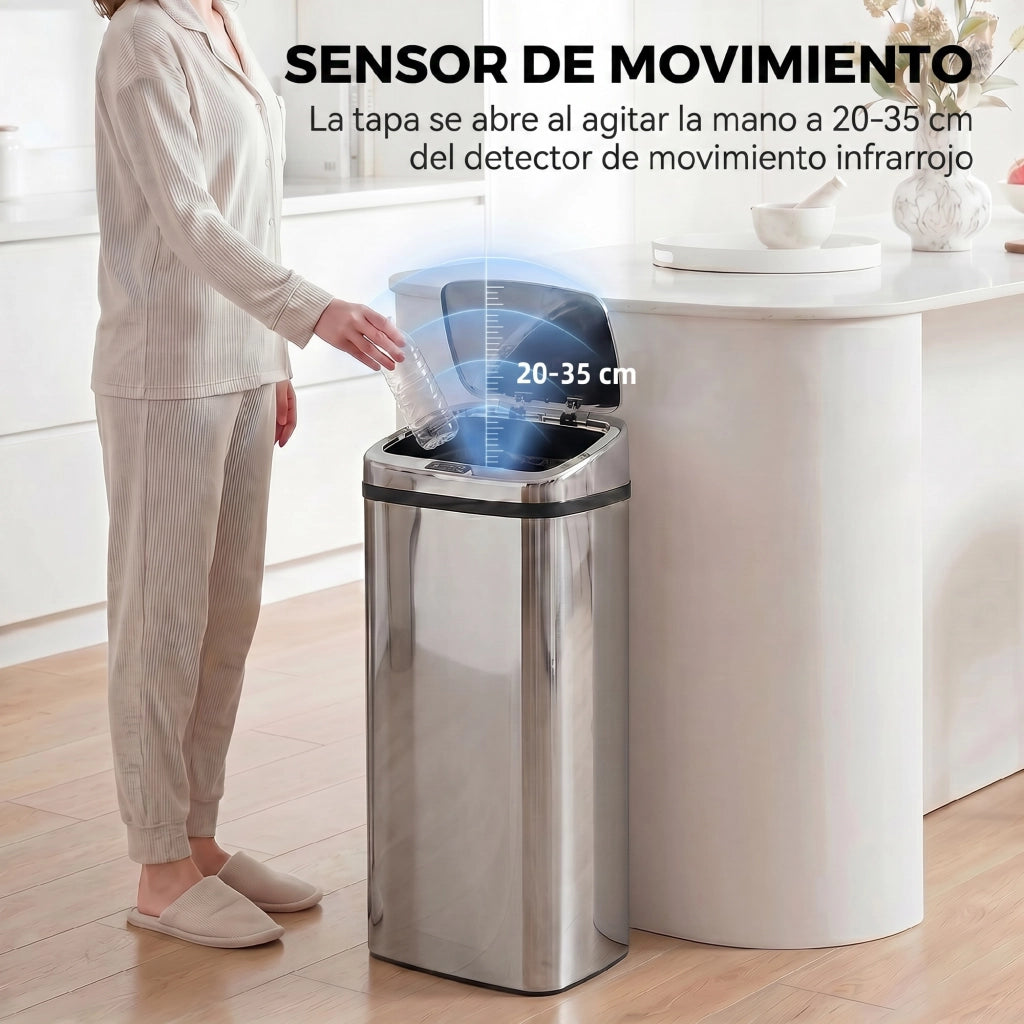 Cestino Intelligente 50L con Sensore Infrarosso per Apertura Automatica ¨C Zephmum ¨C Acciaio Inossidabile Argento 33x25x84 cm