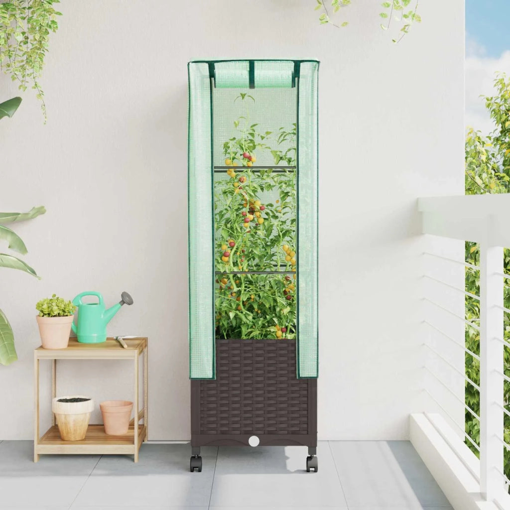 Vaso da Giardino con Copertura per Serra e Ruote Marrone PP 3422929