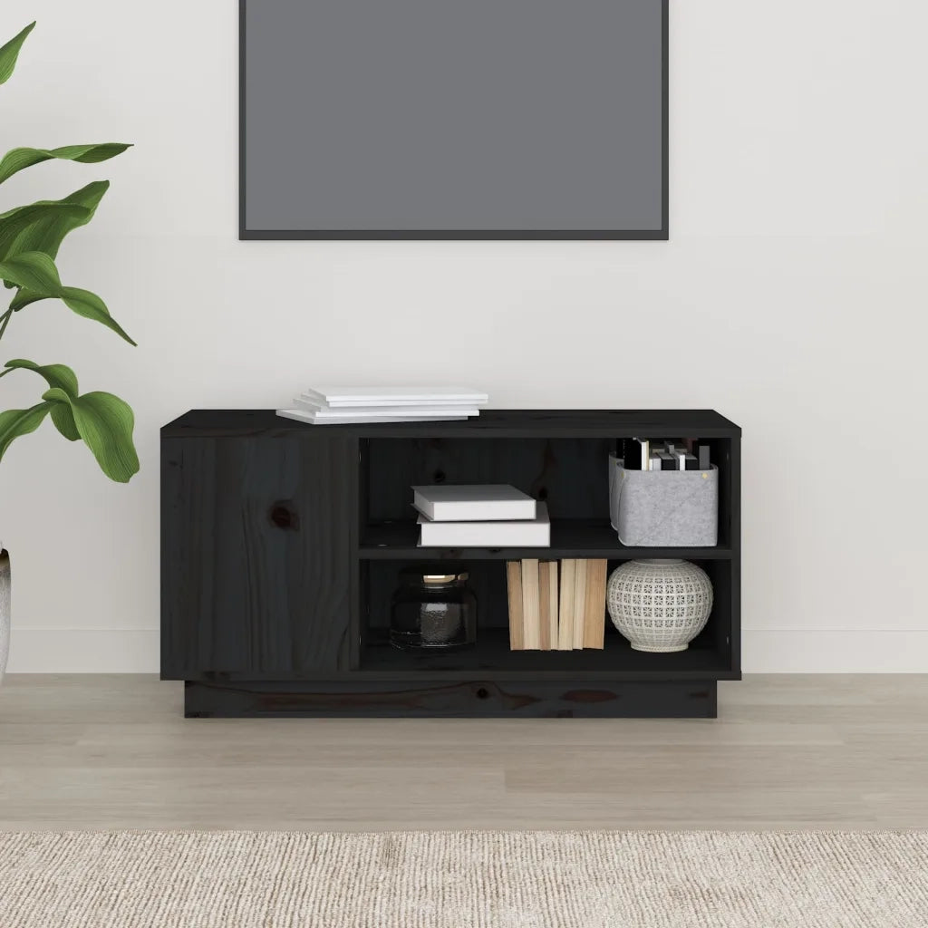 Mobile Porta TV Nera 80x35x40,5 cm in Legno Massello di Pino 814408