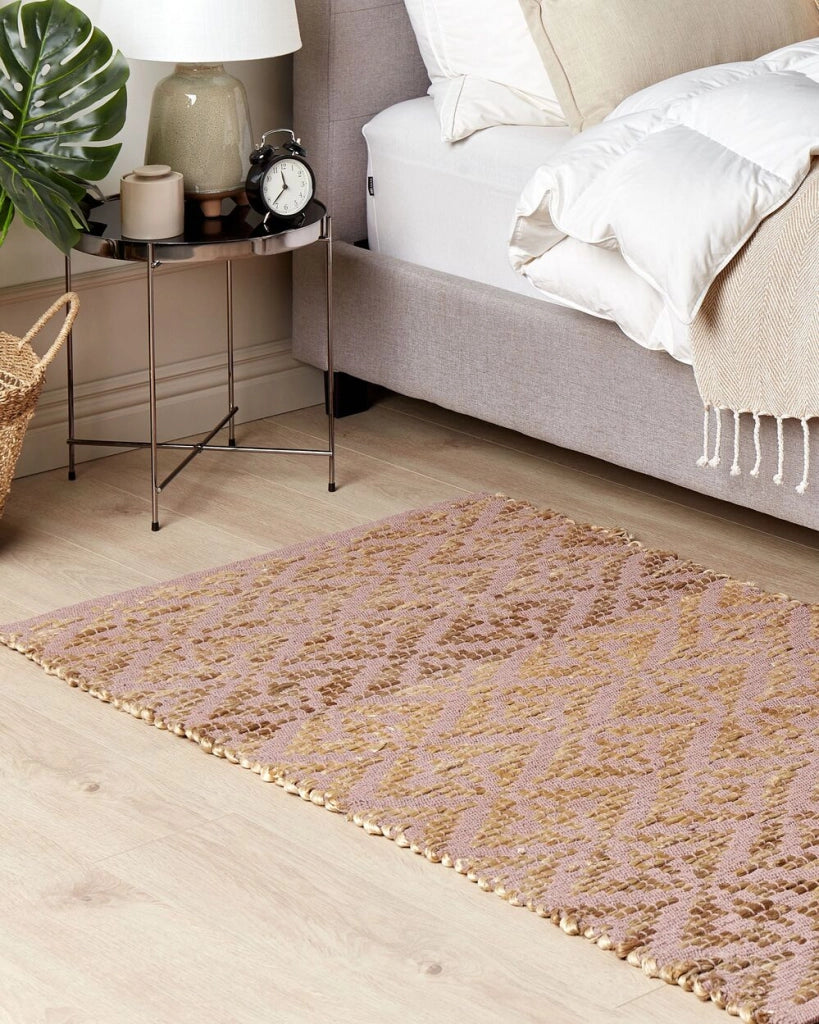 Tappeto rettangolare in cotone e iuta beige e rosa 80 x 150 cm soggiorno camera da letto