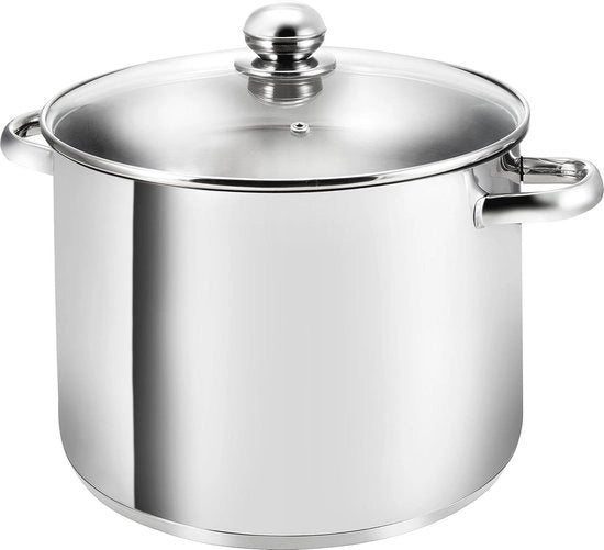 Pentola Induttiva Grande Ø 30 cm - Pentola in Acciaio Inox con Coperchio in Vetro - 15 Litri