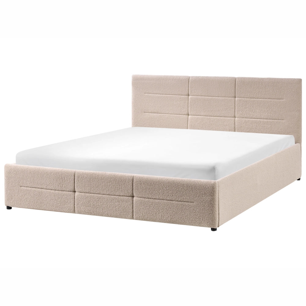 Letto ottomano beige bouclé 160x200 cm con testiera sollevabile e base a doghe Design moderno
