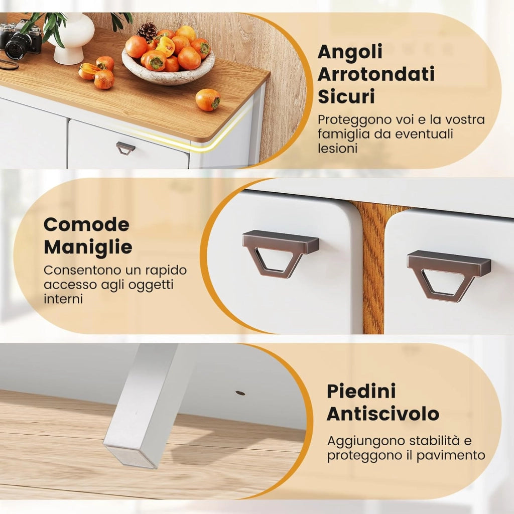 Credenza Buffett da Cucina con Armadietto a 2 Ante con Ripiano Regolabile su 3 Livelli, Mobile da Sala Pranzo con 3 Cassetti, Credenza Salvaspazio per Soggiorno e Salotto, 106 x 40 x 80 cm