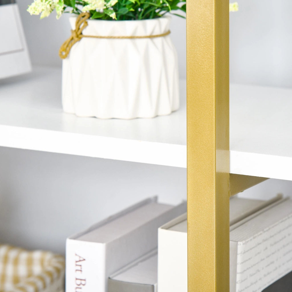 Libreria 4 Ripiani 92x35x152 cm in MDF e Acciaio Bianco e Oro