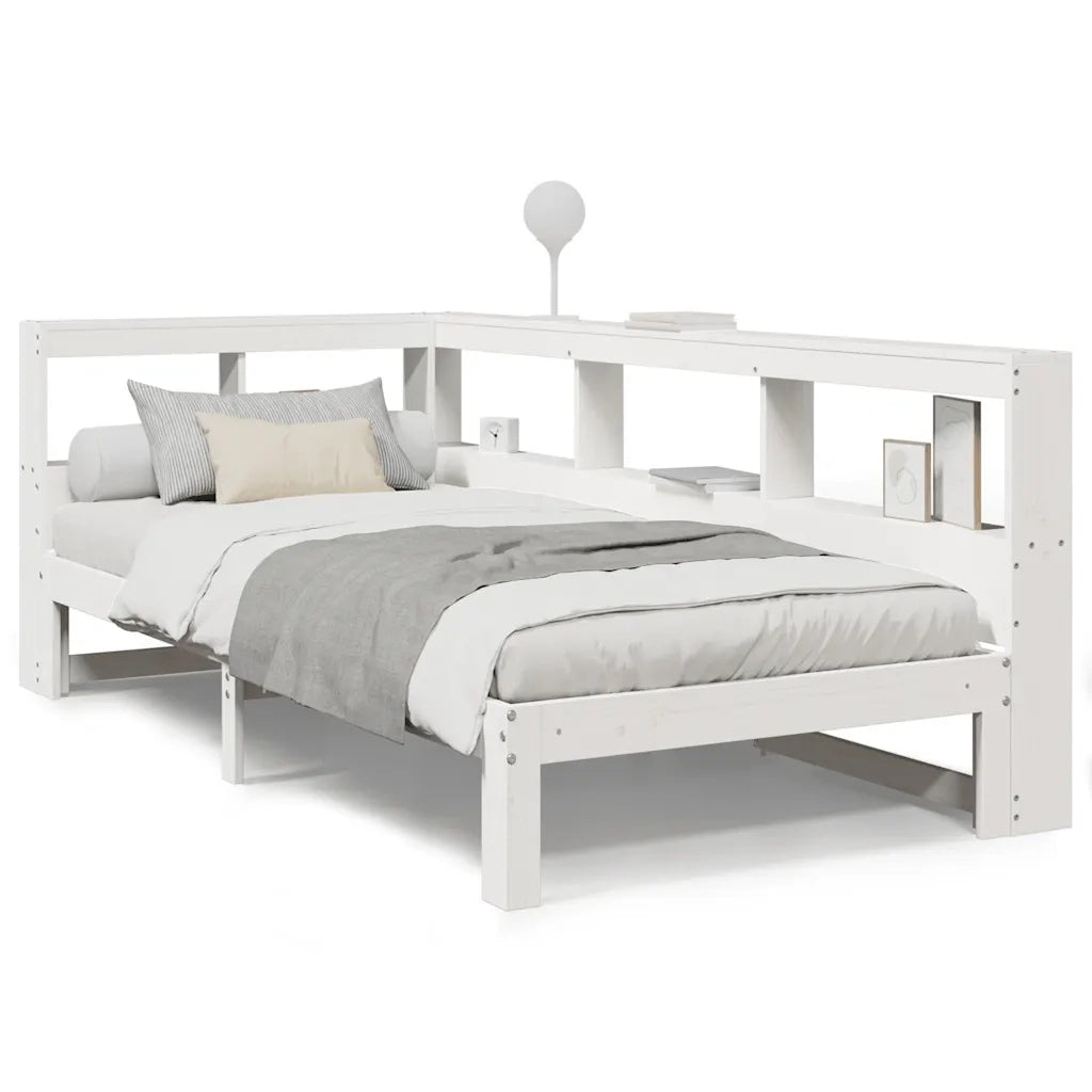 Letto Libreria senza Materasso-Struttura Letto con contenitore Bianca 90x200 cm Legno di Pino 515635