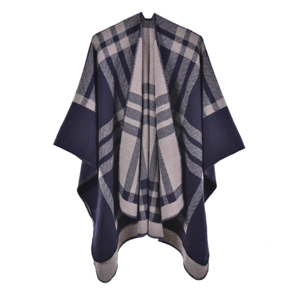 Sciarpa classica da donna, versatile per tutto l'anno, cappa a quadri con spacco in cashmere spesso