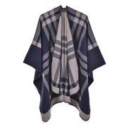 Sciarpa classica da donna, versatile per tutto l'anno, cappa a quadri con spacco in cashmere spesso